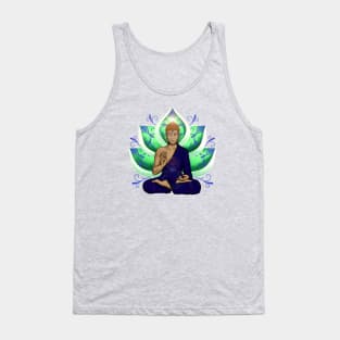 Abhaya Mudra Buddha with Lotus Flower, Green and Blue Tank Top